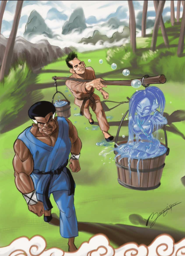 Tate and Master Po getting water.